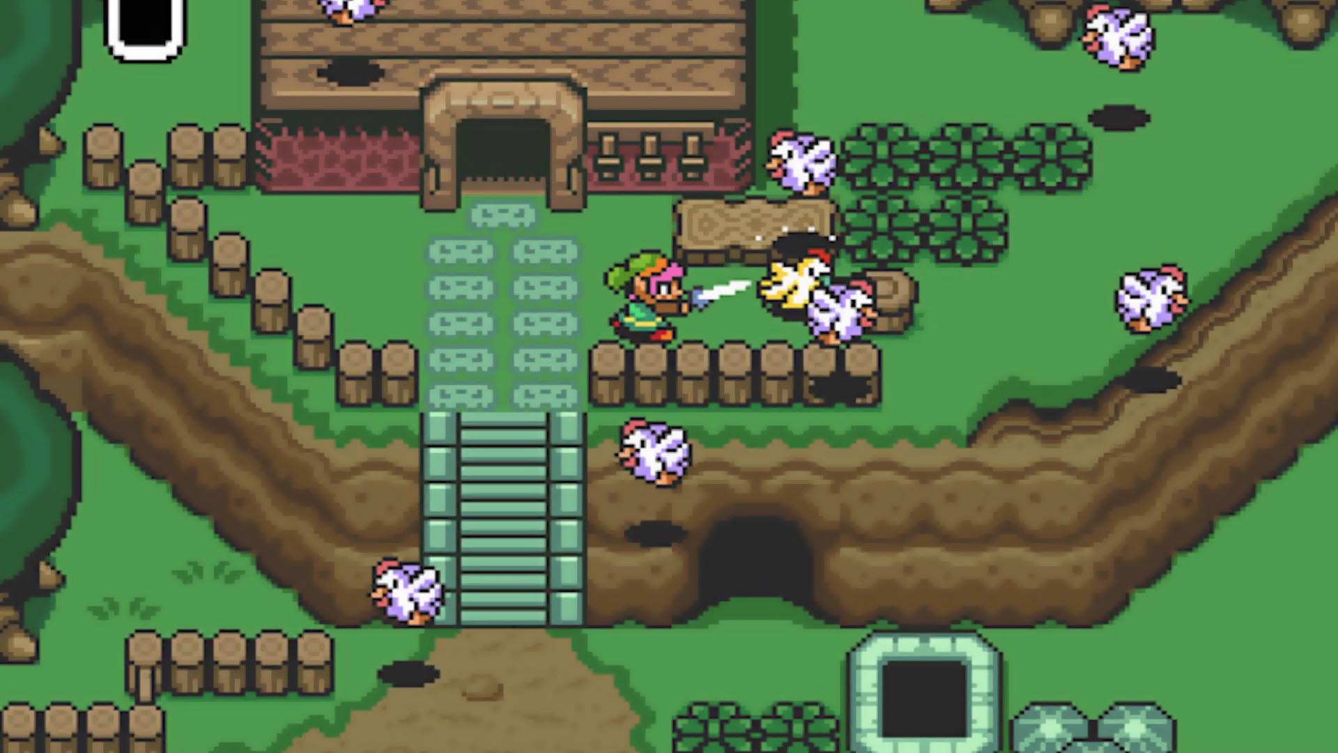 Link to the past screenshot where link is fighting chickens.